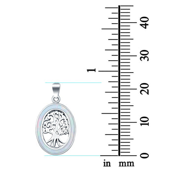 Oval Charm Pendant Tree Roots Lab Created White Opal 925 Sterling Silver